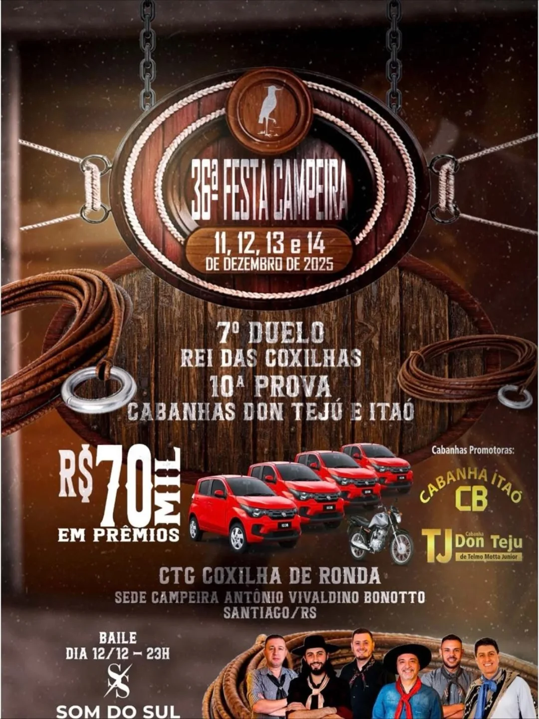 CTG Coxilha de Ronda prepara 36ª Festa Campeira com mais de R$ 70 mil em prêmios e grandes duelos de laço em dezembro de 2025