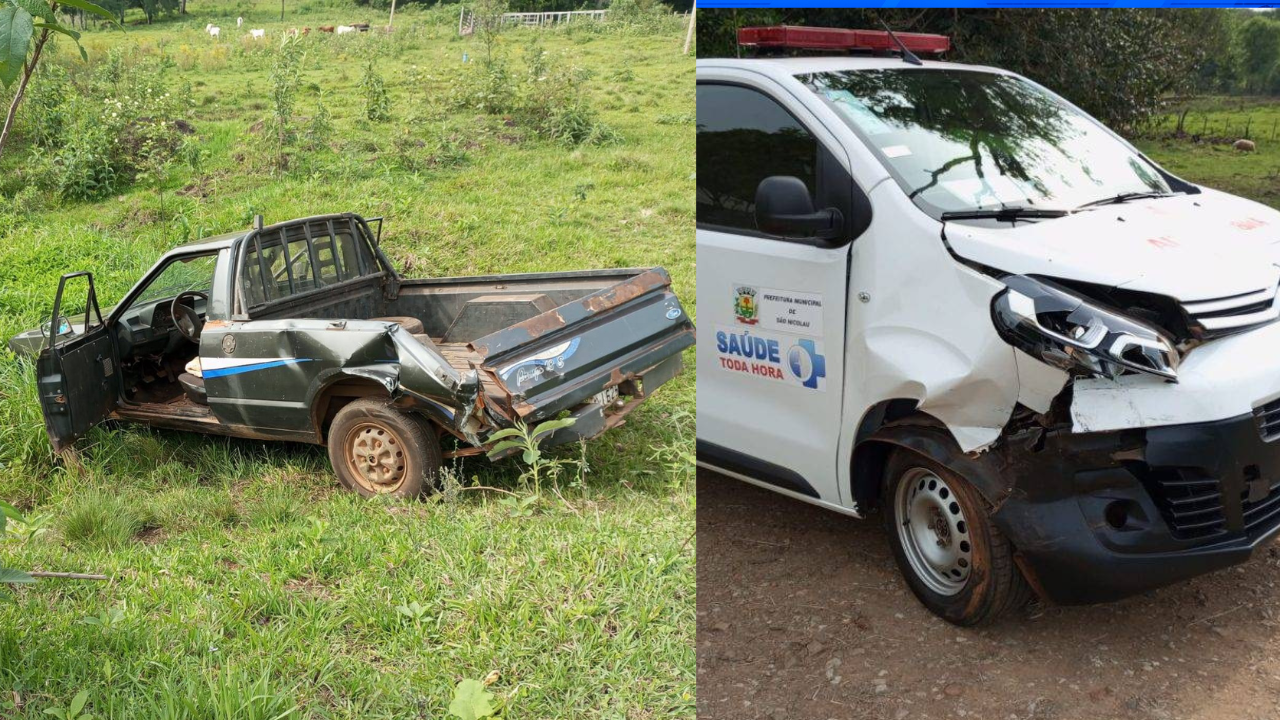 Colisão entre caminhonete e ambulância na ERS-561, em Dezesseis de Novembro