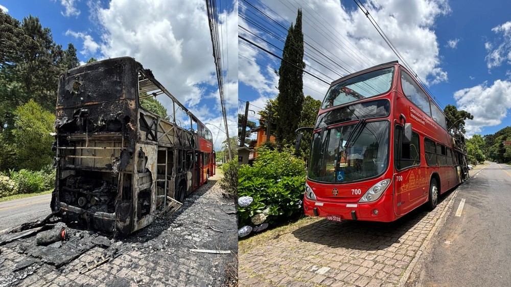 Ônibus de turismo pega fogo em Canela