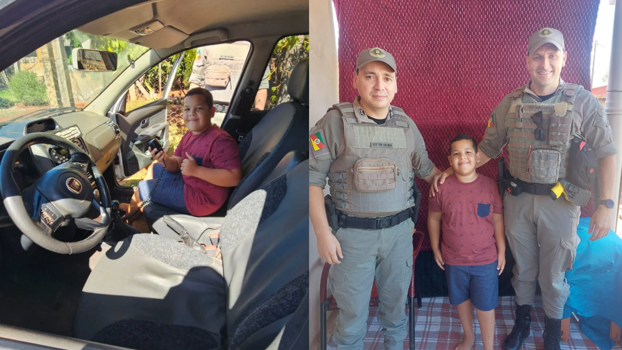 Brigada Militar de Bossoroca realiza sonho de menino que admira a polícia em seu aniversário de 9 anos