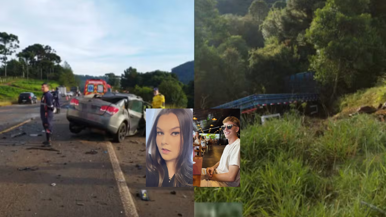 Filha e sobrinho de ex-prefeito morrem em acidente entre carro e caminhão na BR-282 