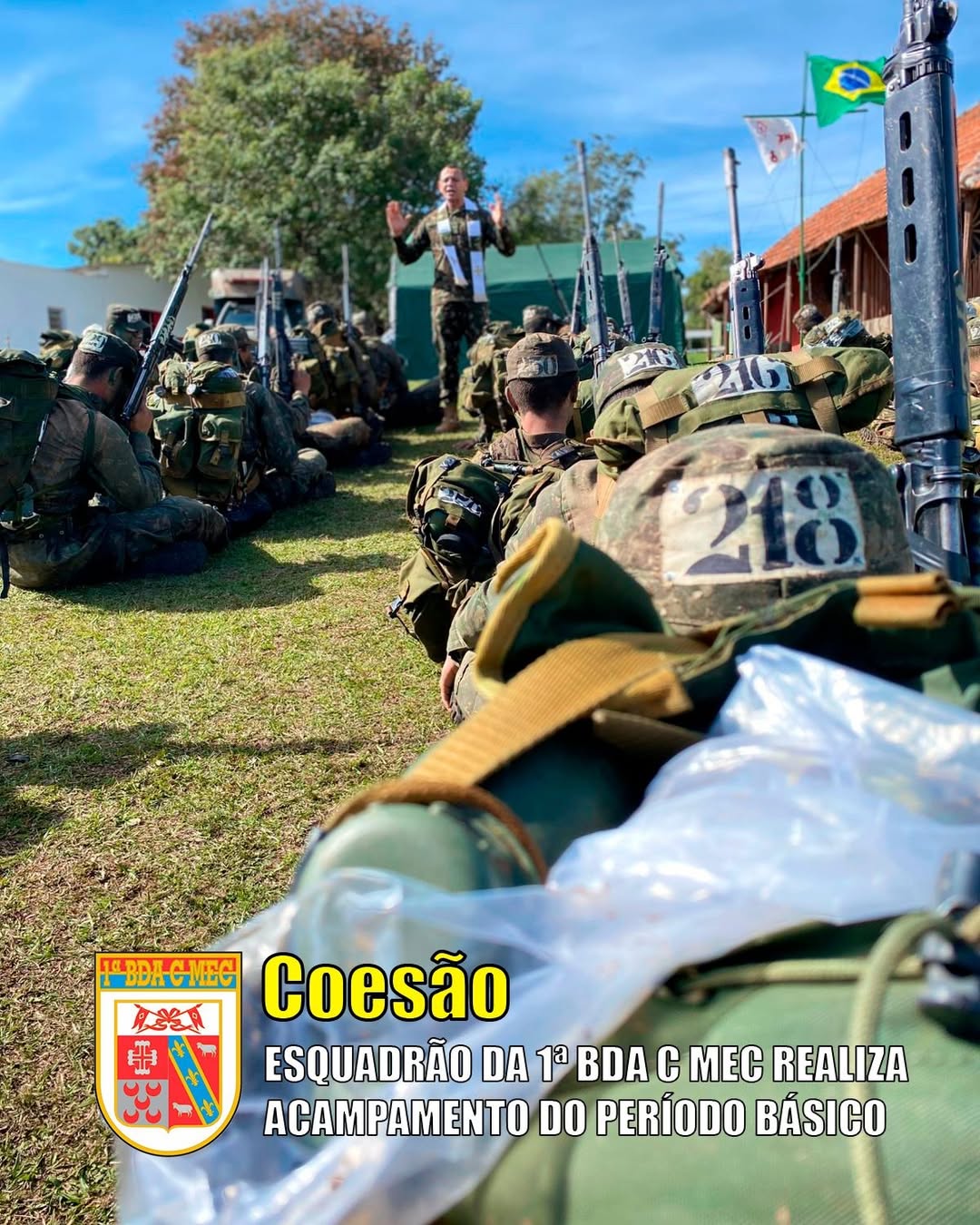 Soldados do Esquadrão de Comando da 1ª Bda C Mec realizam acampamento de instrução em Santiago