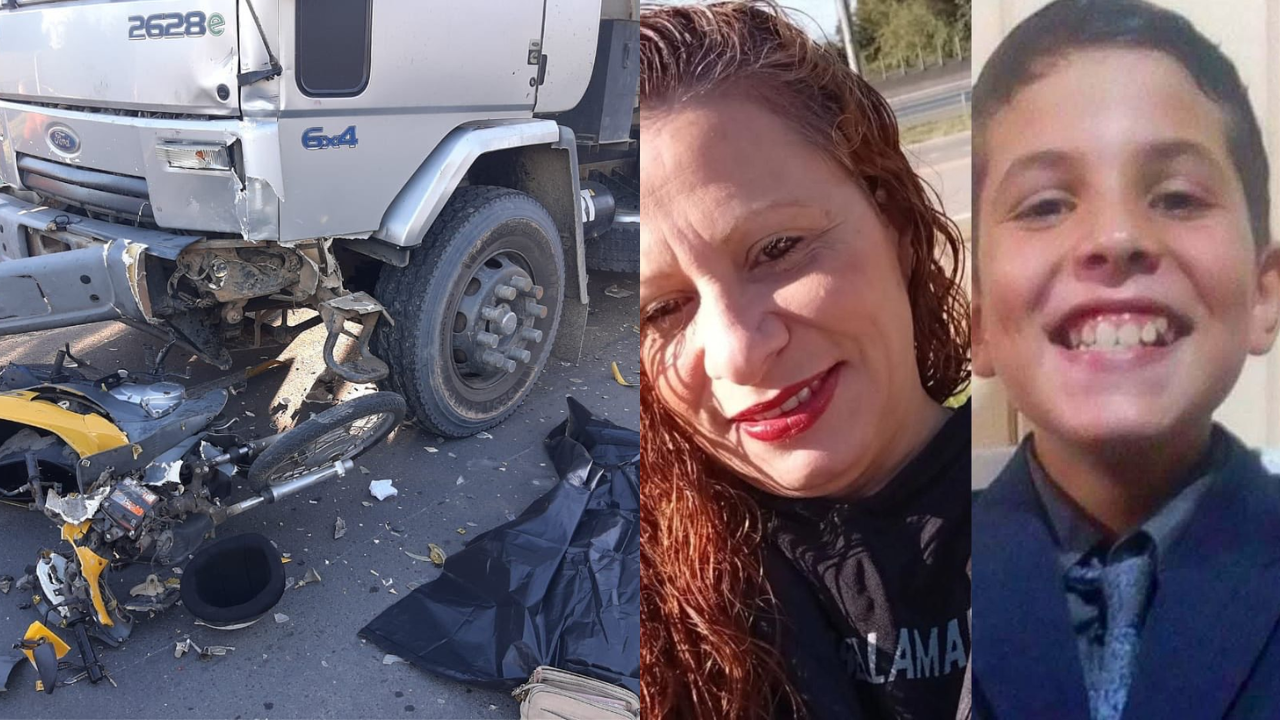 Mãe e filho morrem após colidirem de moto em caminhão no Sul de SC