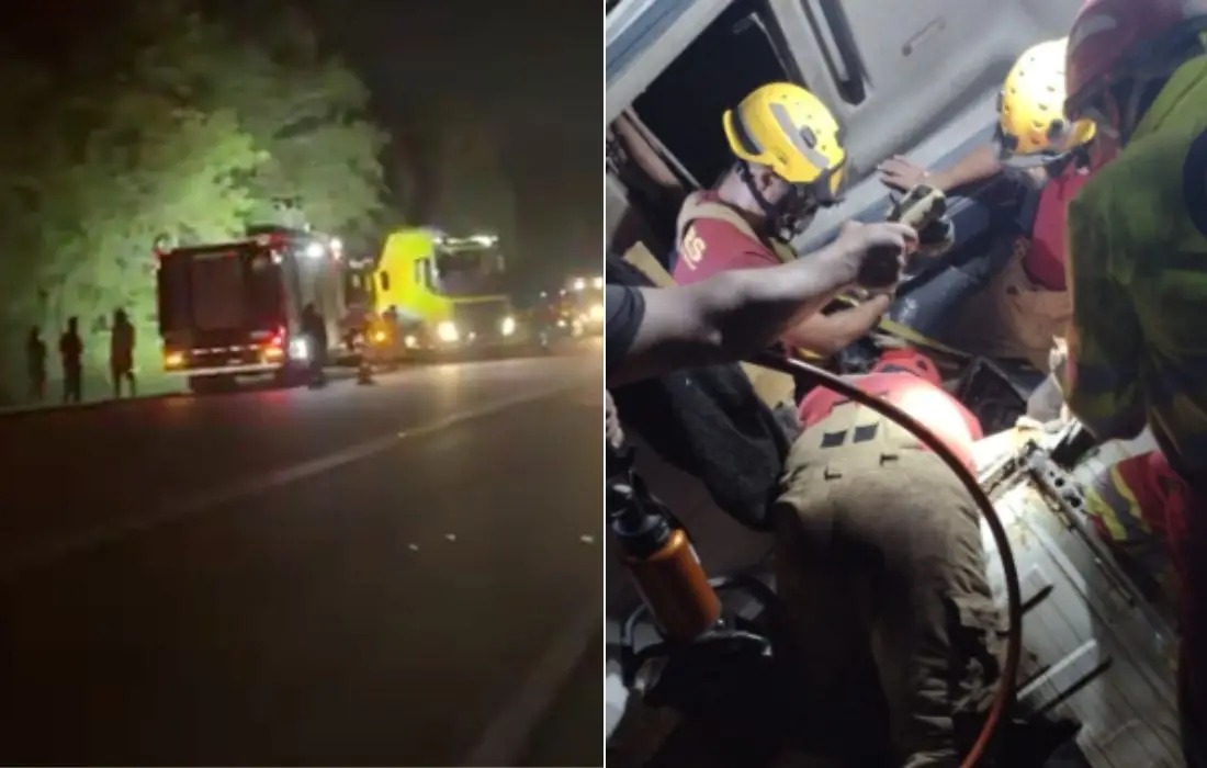 Carreta cai em área isolada no RS e vítimas são resgatadas após 10 horas de operação